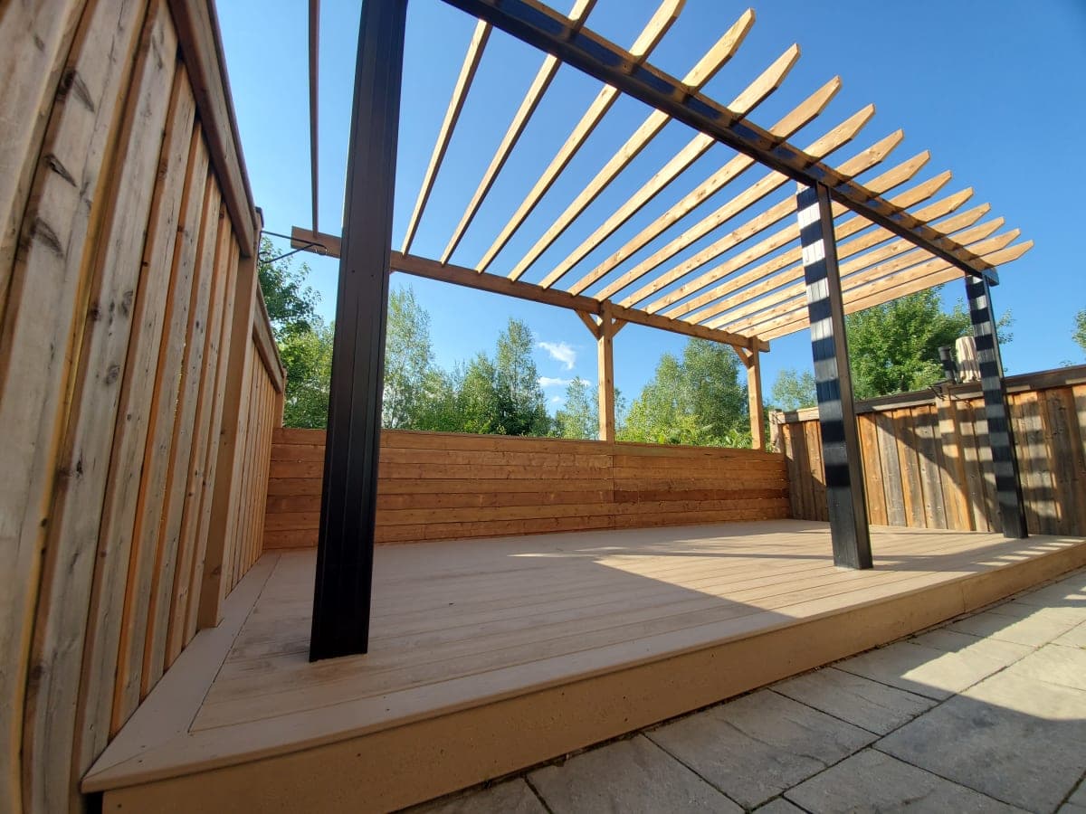 Composite deck with privacy pergola project in Mississauga