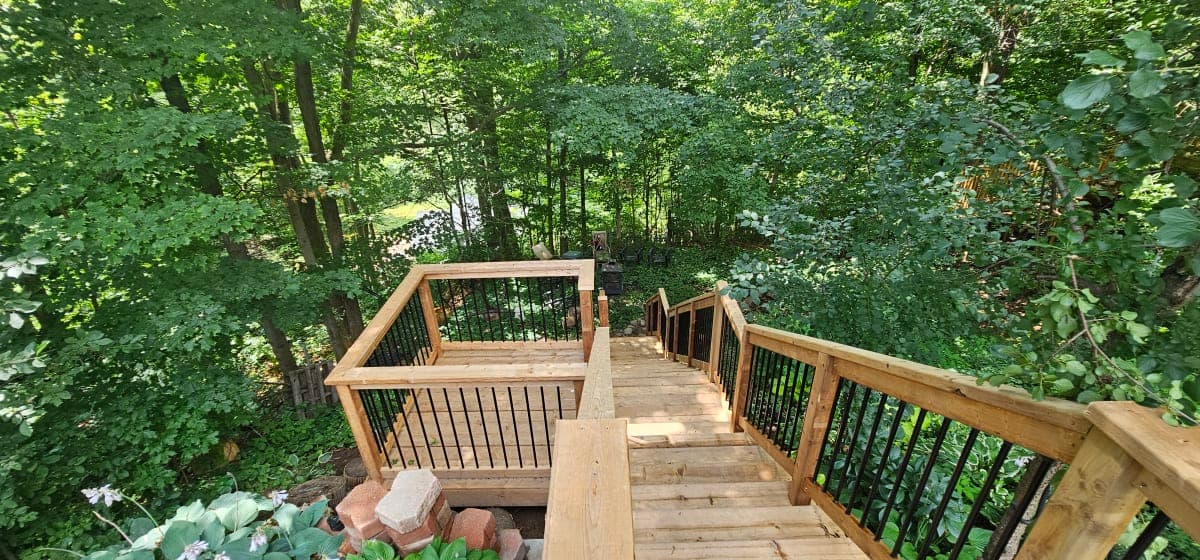 Wooden deck under construction in spring