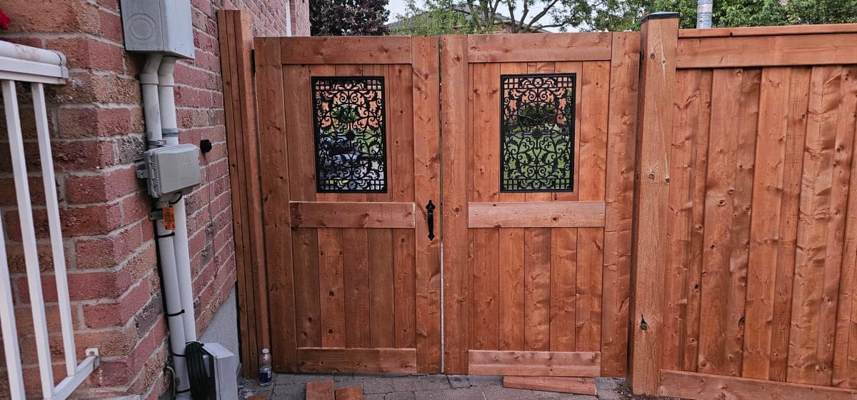 Wooden gate made with quality lumber and stainless steel fasteners