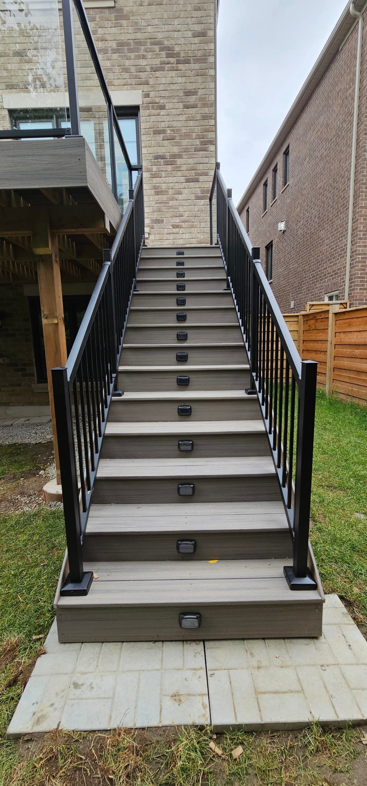 Outdoor lighting installation on a wooden post