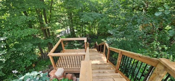 Wooden deck under construction in spring