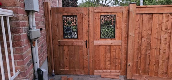 Wooden gate made with quality lumber and stainless steel fasteners